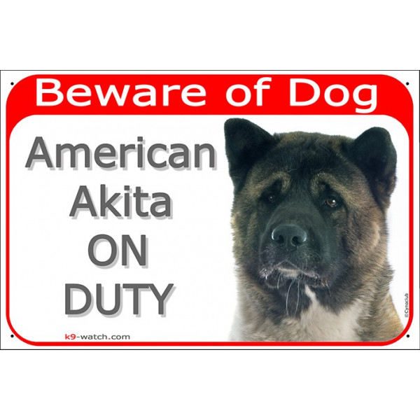Red Portal Sign red "Beware of Dog, American Akita on duty" door plate gate photo placard panel notice