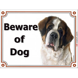 Portal Sign, 2 Sizes Beware of Dog, St. Bernard head, door plate, gate placard panel bernhardiner