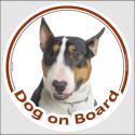 Circle sticker "Dog on board" 15 cm, Tricolor English Bull Terrier Head