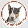 Circle sticker "Dog on board" 15 cm, Tricolor English Bull Terrier Head, decal adhesive car label British tricolor