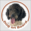 Circle sticker "Dog on board" 15 cm, black & white Spanish Water Dog Head