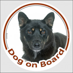 Circle sticker "Dog on board" 15 cm, Black and Tan Japanese Shiba Inu Head, decal adhesive car label