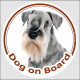 Salt and Pepper Schnauzer, circle sticker "Dog on board" photo decal adhesive car label grey notice