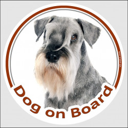 Salt and Pepper Schnauzer, circle sticker "Dog on board" photo decal adhesive car label grey notice