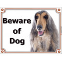 Portal Sign, 2 Sizes Beware of Dog, Blue and Cream Afghan Hound head