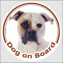 Circle sticker "Dog on board" 15 cm, White and fawn American Bulldog Head