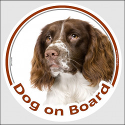 Welsh Springer Spaniel Head, car circle sticker "Dog on board" decal adhesive label cocker starter notice liver brown chocolate