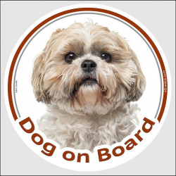 Circle sticker "Dog on board" 15 cm, gold & white Shih Tzu Head