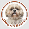 Circle sticker "Dog on board" 15 cm, gold & white Shih Tzu Head, decal adhesive car label shihtsu tsu shitzu