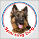 Circle sticker In/Out "Sporting Dog" 15 cm, Long Hair German Shepherd Head, decal adhesive label haired sport agility