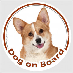 Circle sticker "Dog on board" 15 cm, Welsh Corgi Head, decal adhesive car label Pembroke cardigan