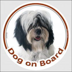 black and white Tibetan Terrier, car circle sticker "Dog on board" decal car adhesive label dokhi tsang apso photo notice