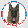 Circle sticker In/Out "Sporting Dog" 15 cm, Belgian Shepherd Tervuren Head, decal adhesive agility tervuren label