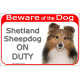 Portal Sign red 24 cm Beware of the Dog, red mahogany Shetland Sheepdog on duty, gate plate Fawn Sheltie placard panel