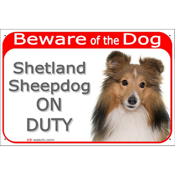 Portal Sign red 24 cm Beware of the Dog, red mahogany Shetland Sheepdog on duty, gate plate Fawn Sheltie placard panel