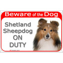 Portal Sign red 24 cm Beware of the Dog, red mahogany Shetland Sheepdog on duty