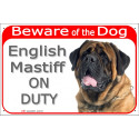 Portal Sign red 24 cm Beware of the Dog, English Mastiff on duty