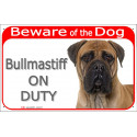 Red Portal Sign "Beware of the Dog, Bullmastiff on duty" 24 cm