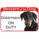 Portal Sign red 24 cm Beware of the Dog, Dobermann on duty, gate plate placard panel Doberman