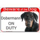 Portal Sign red 24 cm Beware of the Dog, Dobermann on duty