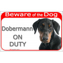 Portal Sign red 24 cm Beware of the Dog, Dobermann on duty