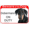 Portal Sign red 24 cm Beware of the Dog, Dobermann on duty, gate plate placard panel Doberman