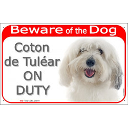 Portal Sign red 24 cm Beware of the Dog, Coton de Tuléar on duty, gate plate placard Cotie