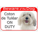 Portal Sign red 24 cm Beware of the Dog, Coton de Tuléar on duty