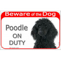 Red Portal Sign "Beware of the Dog, Poodle on duty" 24 cm