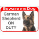 Portal Sign red 24 cm Beware of the Dog, German Shepherd long hair on duty, gate plate placard