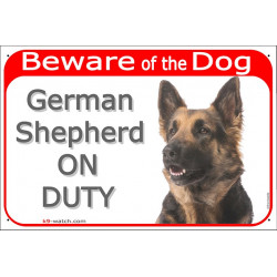 Portal Sign red 24 cm Beware of the Dog, German Shepherd long hair on duty