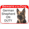 Portal Sign red 24 cm Beware of the Dog, German Shepherd long hair on duty, gate plate placard