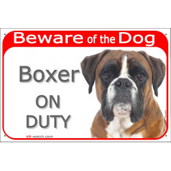 Portal Sign red 24 cm Beware of the Dog, fawn German Boxer on duty, gate plate placard panel Deutscher