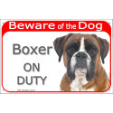 Portal Sign red 24 cm Beware of the Dog, fawn Boxer on duty