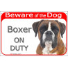 Portal Sign red 24 cm Beware of the Dog, fawn German Boxer on duty, gate plate placard panel Deutscher