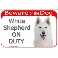 Red Portal Sign "Beware of the Dog, White Shepherd on duty" 24 cm