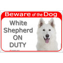 Red Portal Sign "Beware of the Dog, White Shepherd on duty" 24 cm