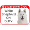 Red Portal Sign "Beware of the Dog, White Shepherd on duty" gate plate placard photo notice