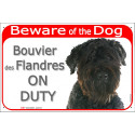 Portal Sign red 24 cm Beware of the Dog, Bouvier des Flandres on duty