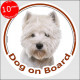 Circle sticker "Dog on board" 15 cm, Westie Head, decal adhesive label west highland white terrier westy