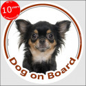 Circle sticker "Dog on board" 15 cm, Black and Tan longhaired Chihuahua Head