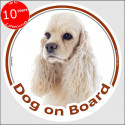 Creme American Cocker, circle sticker "Dog on board" 15 cm