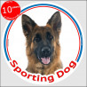 Circle sticker In/Out "Sporting Dog" 15 cm, Medium Hair German Shepherd Head, decal adhesive label sport agility