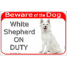 Red Portal Sign "Beware of the Dog, White Shepherd on duty" gate plate placard american canadian photo notice