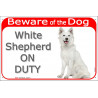 Red Portal Sign "Beware of the Dog, White Shepherd on duty" 24 cm