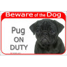 Portal Sign red 24 cm Beware of the Dog, black Pug on duty, gate plate mop placard notice