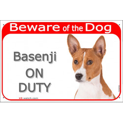 Portal Sign red "Beware of the Dog, Basenji on duty" 24 cm