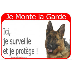 Portal Sign red 24 cm Beware of the Dog, short hair German Shepherd on duty, gate plate placard