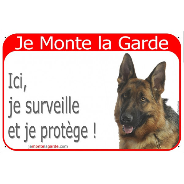 Portal Sign red 24 cm Beware of the Dog, short hair German Shepherd on duty, gate plate placard