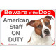 Portal Sign red 24 cm Beware of the Dog, red fawn and white Amstaff on duty